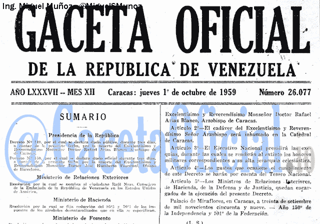 Gaceta Oficial 26077 del 1 Octubre 1959