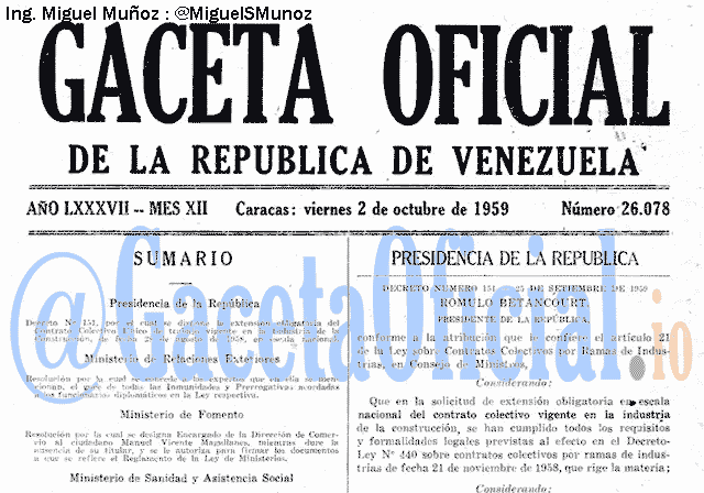 Gaceta Oficial 26078 del 2 Octubre 1959