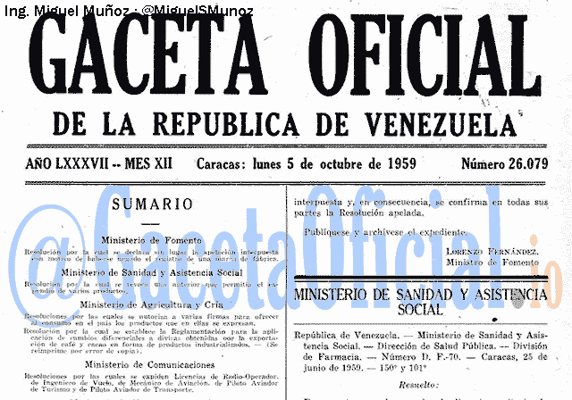 Gaceta Oficial 26079 del 5 Octubre 1959