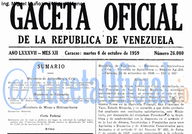 Gaceta Oficial 26080 del 6 Octubre 1959