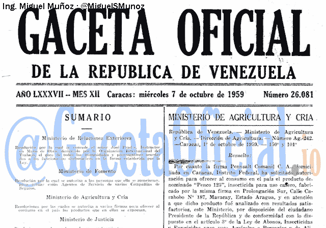 Gaceta Oficial 26081 del 7 Octubre 1959