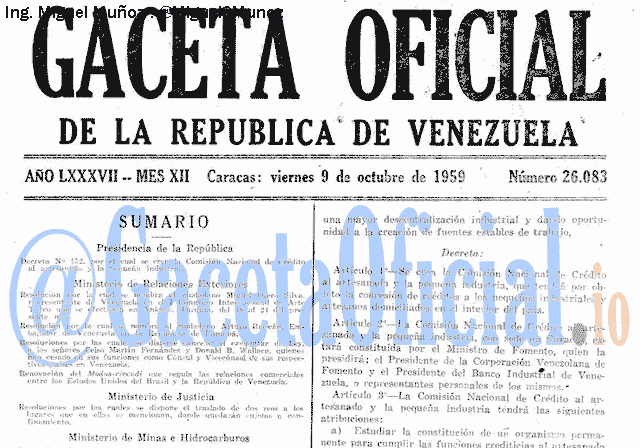 Gaceta Oficial 26083 del 9 Octubre 1959