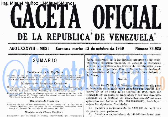 Gaceta Oficial 26085 del 13 Octubre 1959