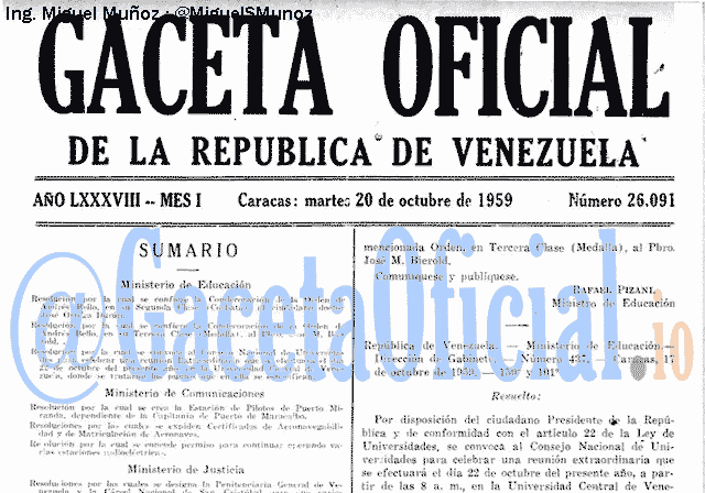 Gaceta Oficial 26091 del 20 Octubre 1959