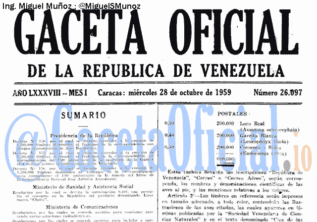 Gaceta Oficial 26097 del 28 Octubre 1959