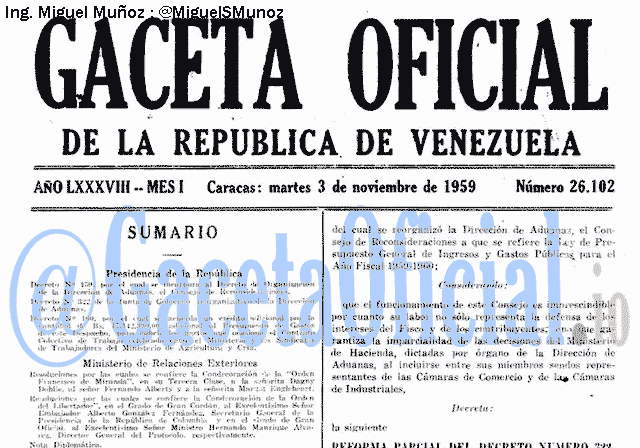 Gaceta Oficial 26102 del 3 Noviembre 1959
