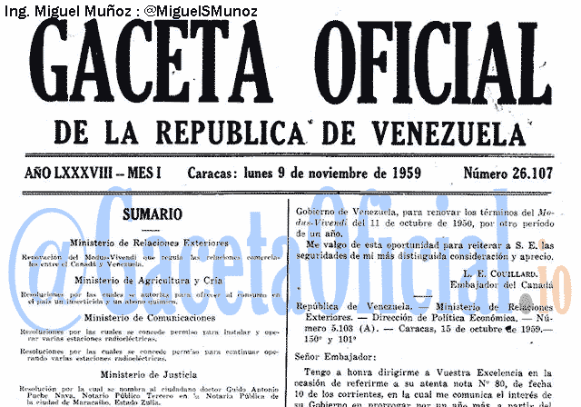 Gaceta Oficial 26107 del 9 Noviembre 1959