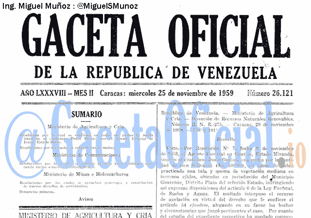 Gaceta Oficial 26121 del 25 Noviembre 1959