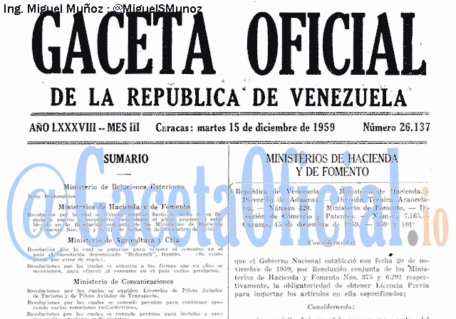 Gaceta Oficial 26137 del 15 Diciembre 1959