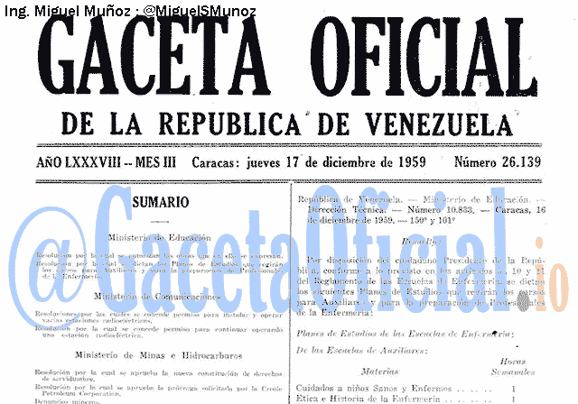 Gaceta Oficial 26139 del 17 Diciembre 1959