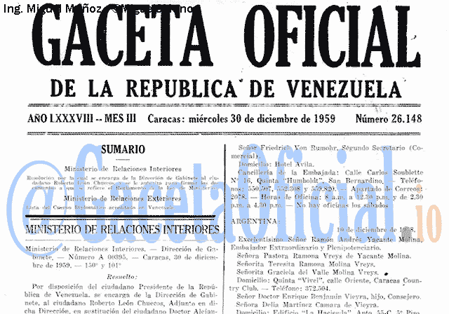 Gaceta Oficial 26148 del 30 Diciembre 1959