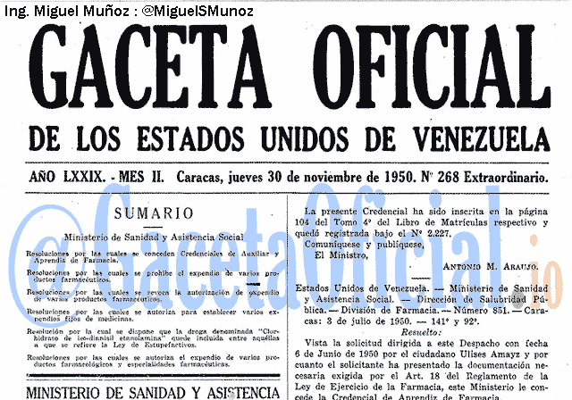 Gaceta Oficial 268 del 30 Noviembre 1950