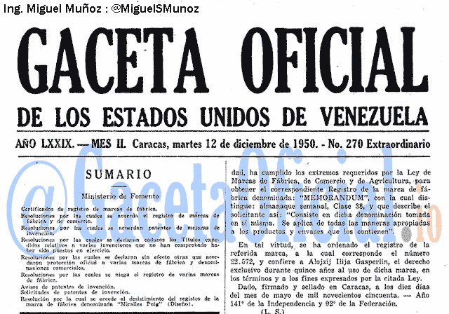 Gaceta Oficial 270 del 12 Diciembre 1950