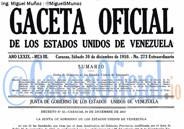 Gaceta Oficial 273 del 30 Diciembre 1950