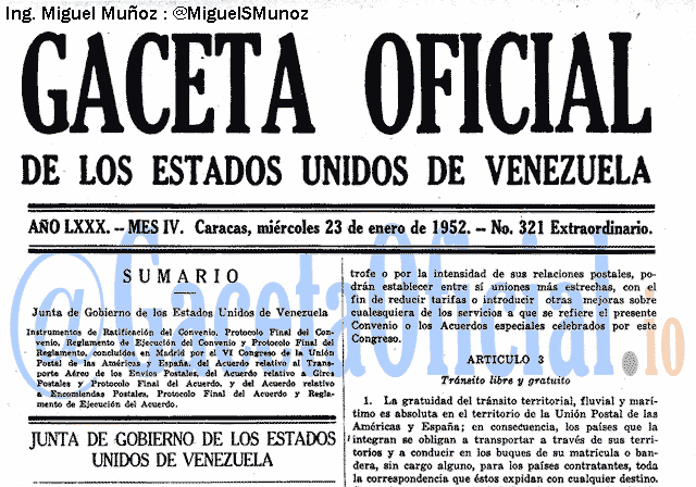Gaceta Oficial 321 del 23 Enero 1952
