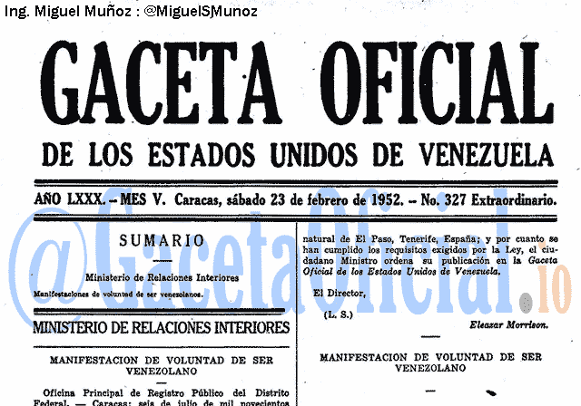 Gaceta Oficial 327 del 23 Febrero 1952