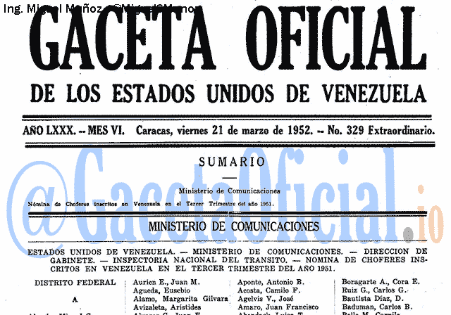 Gaceta Oficial 329 del 21 Marzo 1952