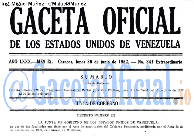 Gaceta Oficial 341 del 30 Junio 1952