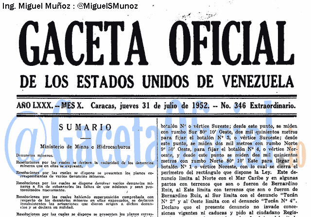 Gaceta Oficial 346 del 31 Julio 1952