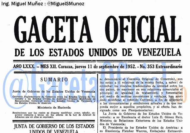 Gaceta Oficial 353 del 11 Septiembre 1952