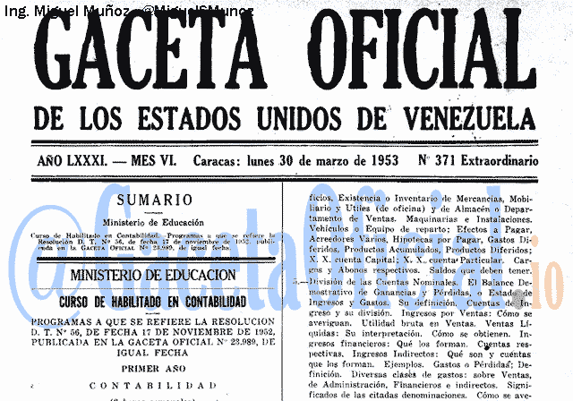 Gaceta Oficial 371 del 30 Marzo 1953