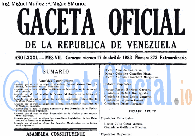 Gaceta Oficial 373 del 17 Abril 1953