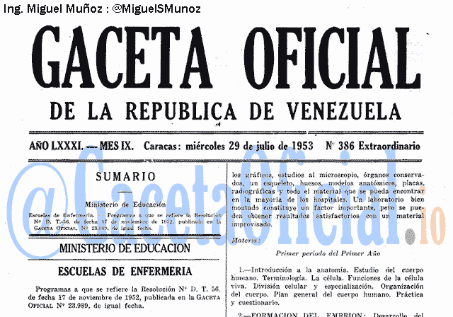 Gaceta Oficial 386 del 29 Julio 1953