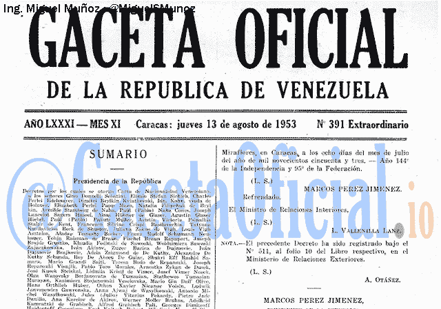 Gaceta Oficial 391 del 13 Agosto 1953