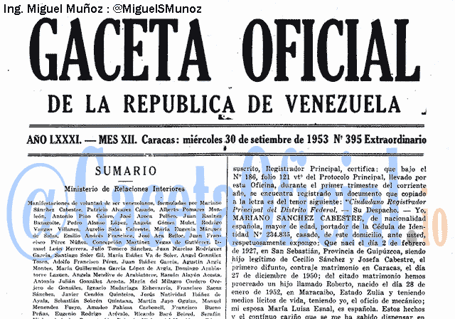 Gaceta Oficial 395 del 30 Septiembre 1953