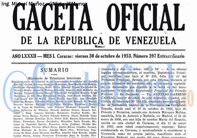 Gaceta Oficial 397 del 30 Octubre 1953