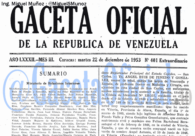 Gaceta Oficial 401 del 22 Diciembre 1953