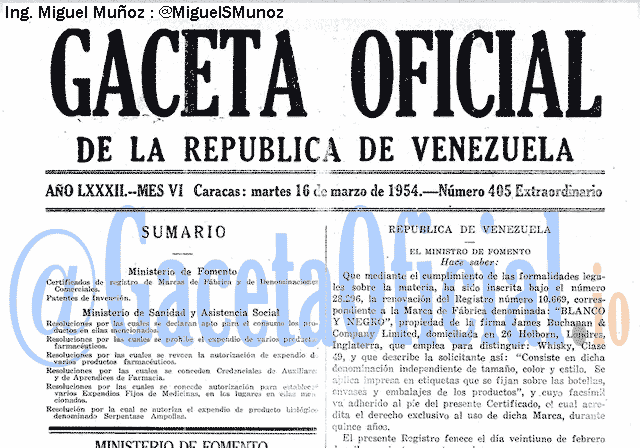 Gaceta Oficial 405 del 16 Marzo 1954