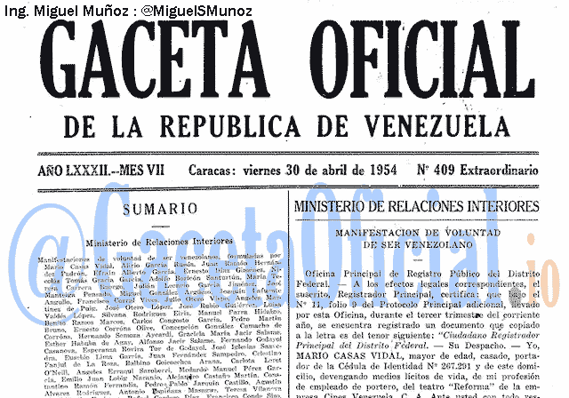 Gaceta Oficial 409 del 30 Abril 1954