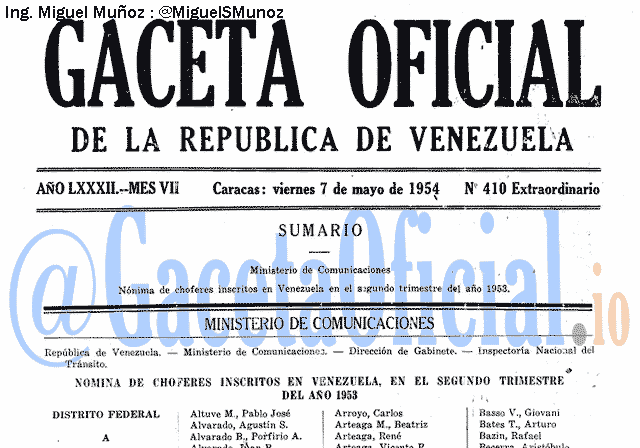Gaceta Oficial 410 del 7 Mayo 1954