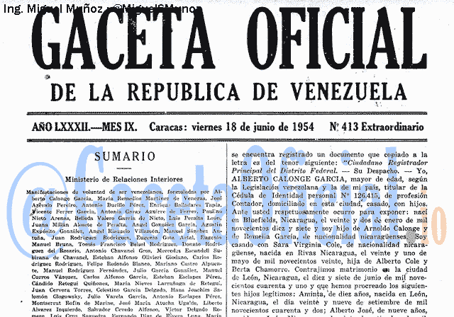Gaceta Oficial 413 del 18 Junio 1954