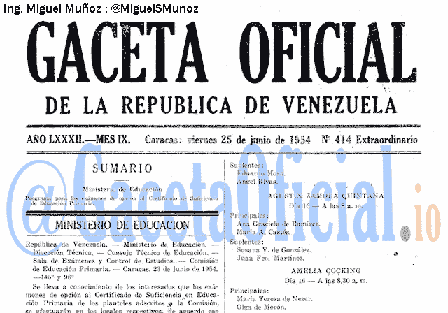 Gaceta Oficial 414 del 25 Junio 1954
