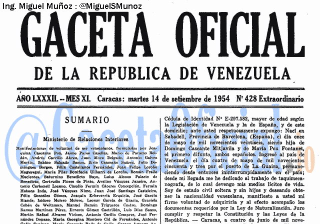 Gaceta Oficial 428 del 14 Septiembre 1954