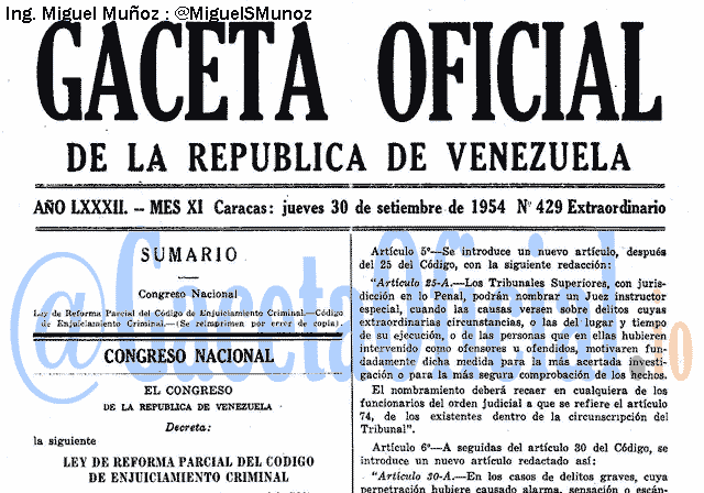 Gaceta Oficial 429 del 30 Septiembre 1954
