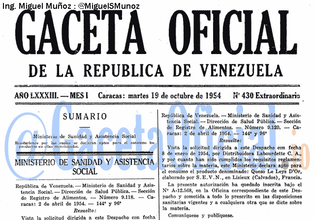Gaceta Oficial 430 del 19 Octubre 1954