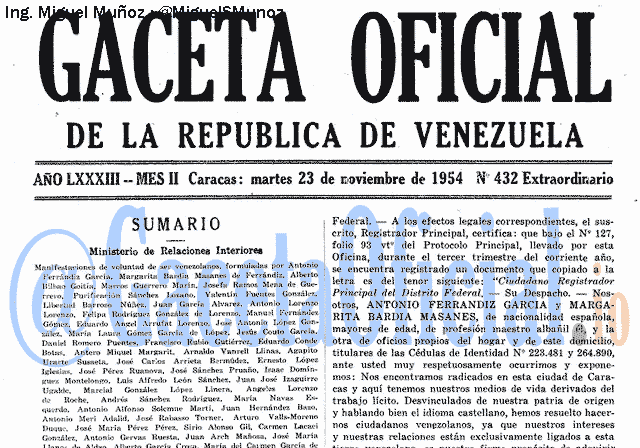 Gaceta Oficial 432 del 23 Noviembre 1954