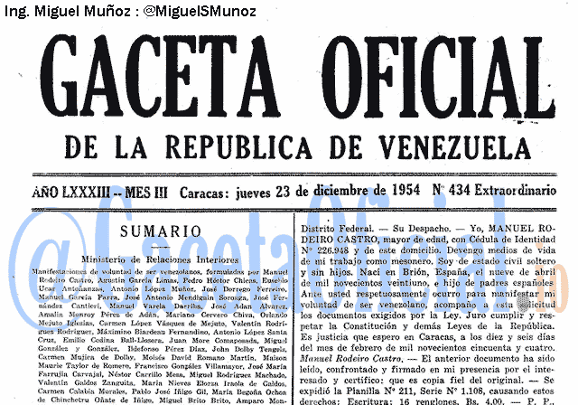 Gaceta Oficial 434 del 23 Diciembre 1954