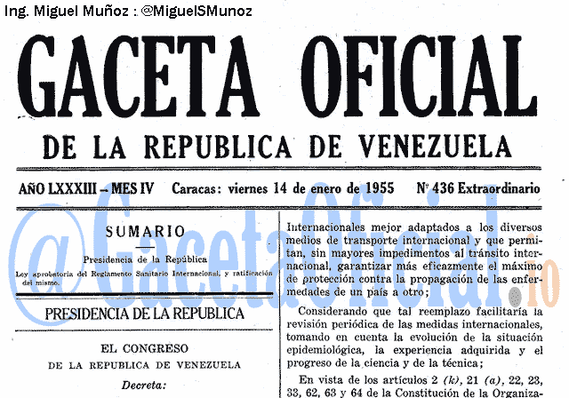 Gaceta Oficial 436 del 14 Enero 1955
