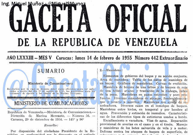 Gaceta Oficial 442 del 14 Febrero 1955
