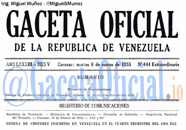 Gaceta Oficial 444 del 8 Marzo 1955