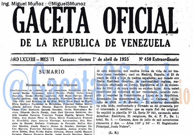 Gaceta Oficial 450 del 1 Abril 1955