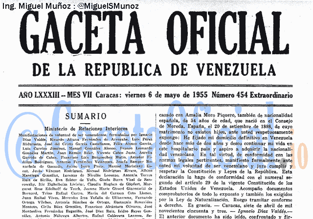 Gaceta Oficial 454 del 6 Mayo 1955