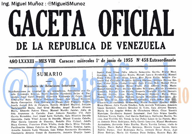 Gaceta Oficial 458 del 1 Junio 1955