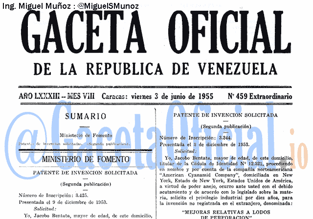 Gaceta Oficial 459 del 3 Junio 1955