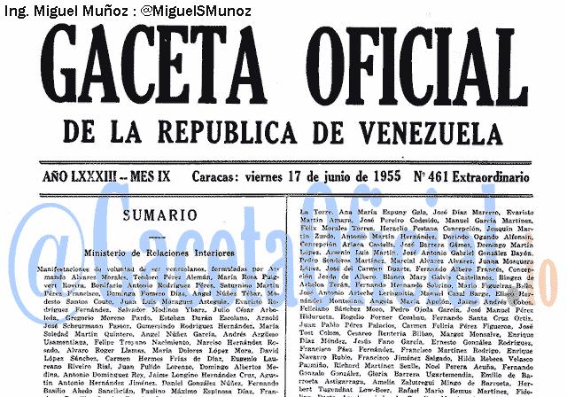 Gaceta Oficial 461 del 17 Junio 1955