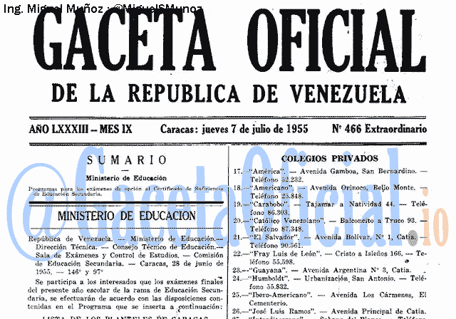 Gaceta Oficial 466 del 7 Julio 1955